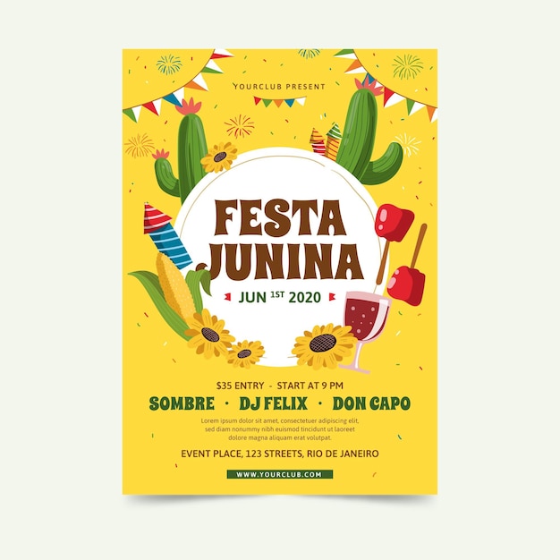 Vector gratuito plantilla de póster realista de festa junina