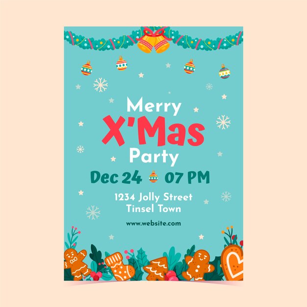 Plantilla de póster realista para fiesta de navidad