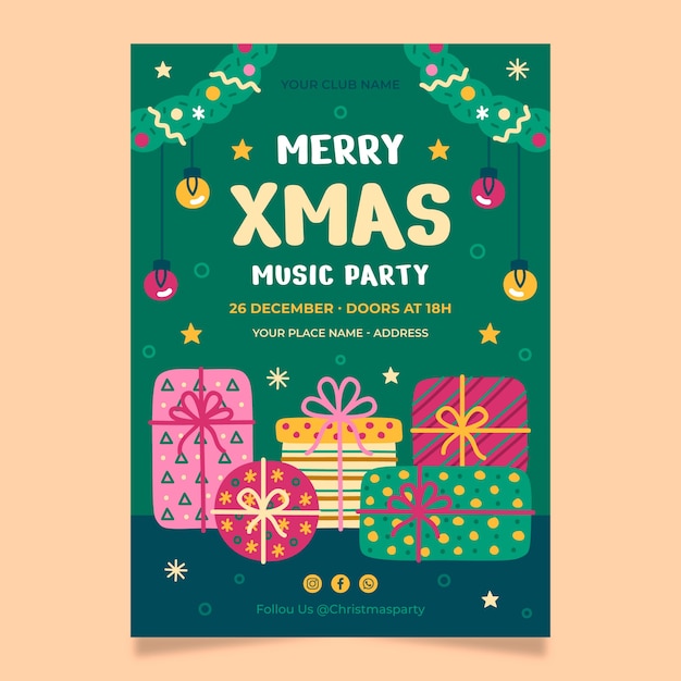 Vector gratuito plantilla de póster realista para fiesta de navidad