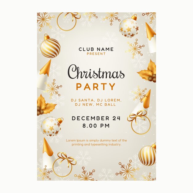 Plantilla de póster realista para fiesta de navidad