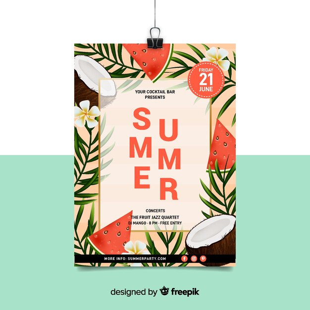 Plantilla de poster realista de fiesta de verano 