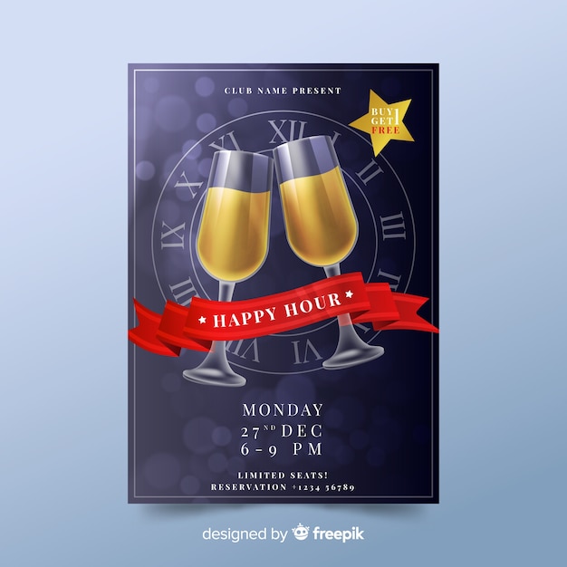 Plantilla de póster realista de happy hour