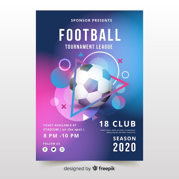 Vector gratuito plantilla de poster realista de pelota de fútbol