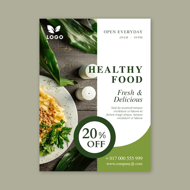 Vector gratuito plantilla de póster de restaurante de comida saludable