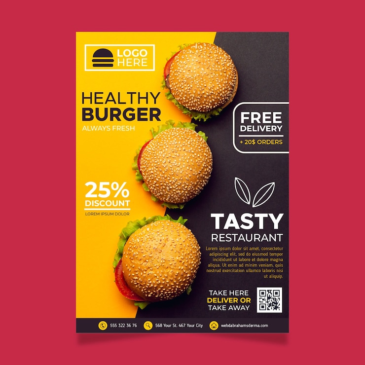 Vector gratuito plantilla de póster de restaurante de comida saludable