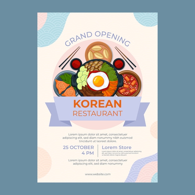 Vector gratuito plantilla de póster de restaurante coreano de diseño plano