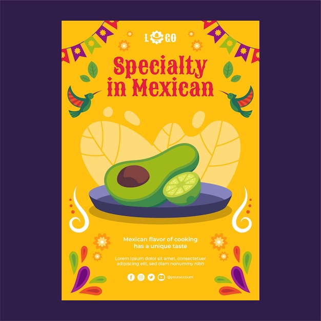 Vector gratuito plantilla de póster de restaurante mexicano dibujado a mano