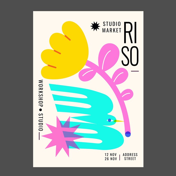 Plantilla de póster de risografía dibujada a mano