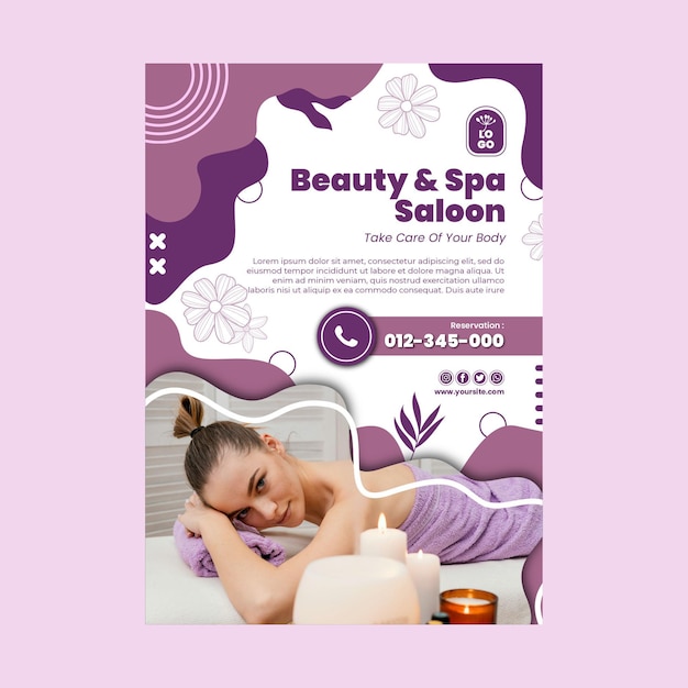 Vector gratuito plantilla de póster de salón de belleza y spa