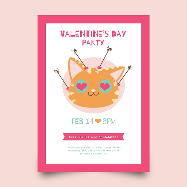 Plantilla de póster de san valentín con lindo gatito