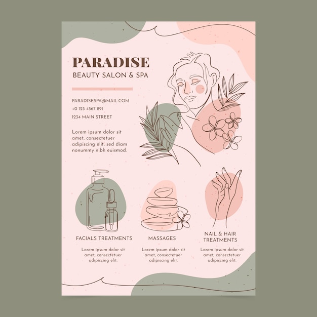 Plantilla de póster de spa dibujado a mano