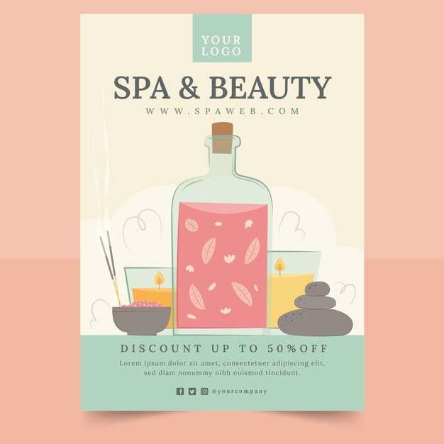 Plantilla de póster de spa dibujado a mano