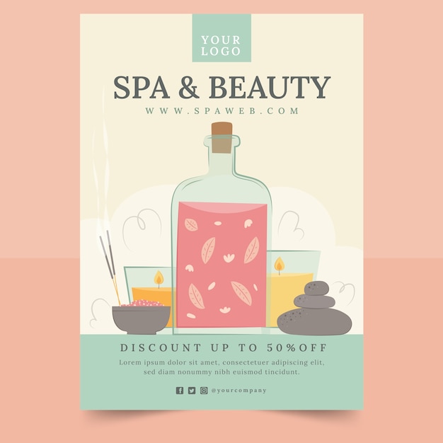 Plantilla de póster de spa dibujado a mano