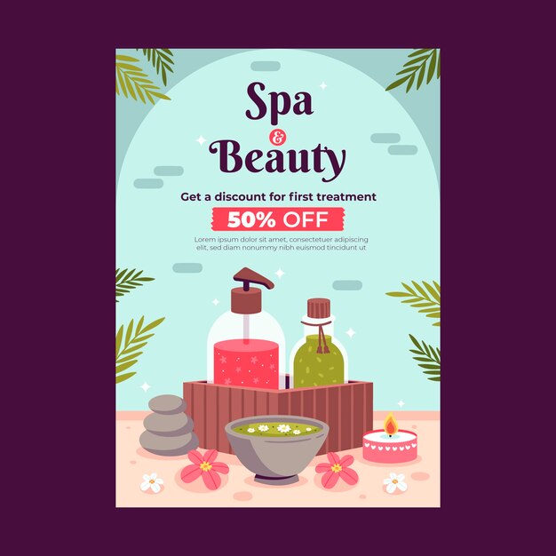 Plantilla de póster de spa dibujado a mano