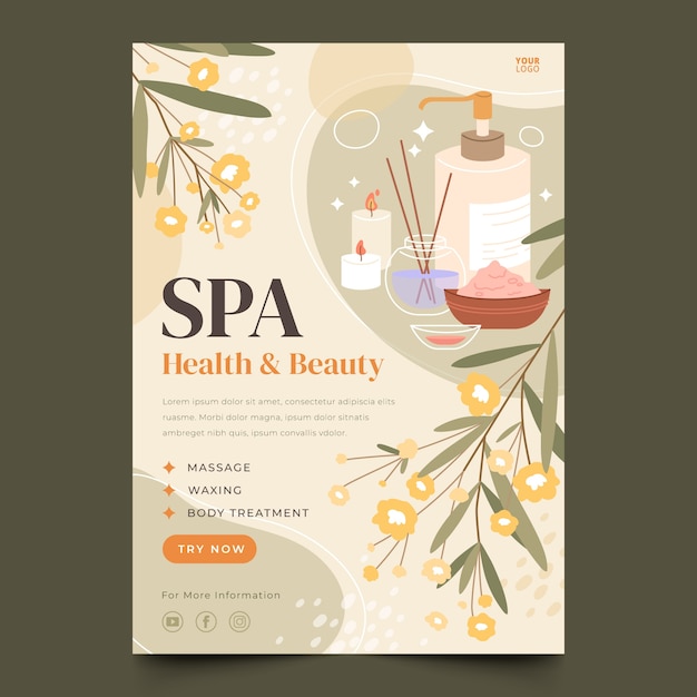 Vector gratuito plantilla de póster de spa dibujado a mano