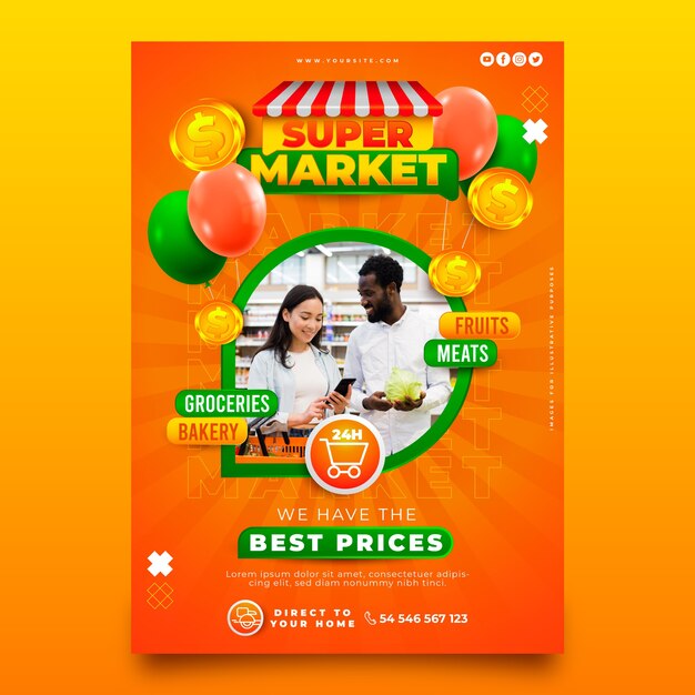 Plantilla de póster de supermercado degradado