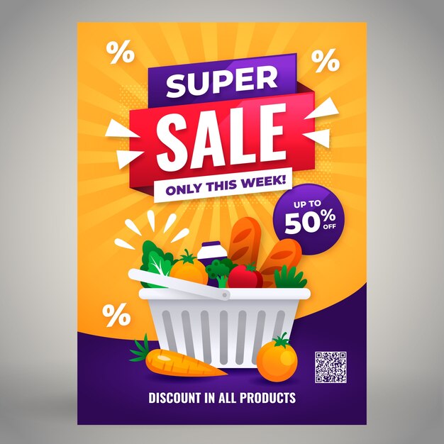 Plantilla de póster de supermercado degradado