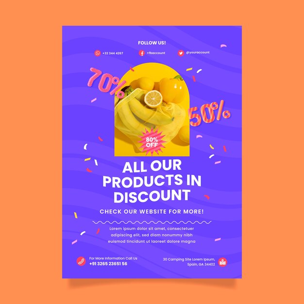 Plantilla de póster de supermercado de diseño plano