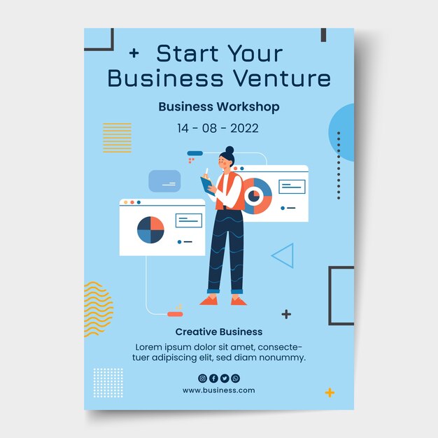 Plantilla de póster de taller de negocios de diseño plano