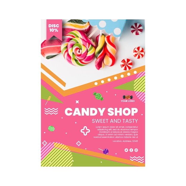 Plantilla de póster de tienda de dulces