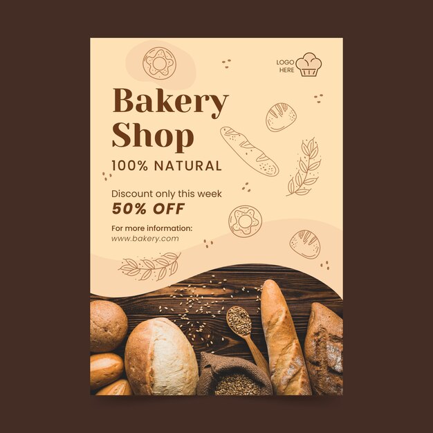 Plantilla de póster de tienda de panadería de grabado