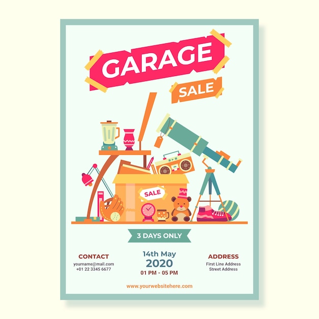 Vector gratuito plantilla de póster de venta de garaje público
