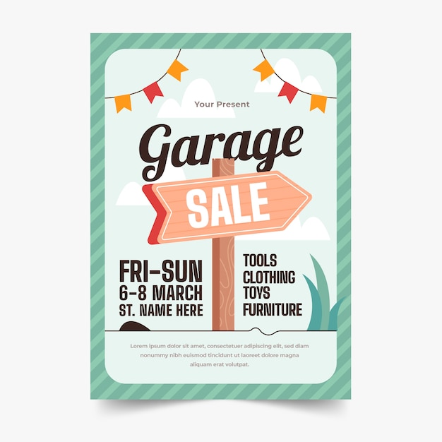 Vector gratuito plantilla de póster de venta de garaje