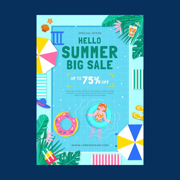Plantilla de póster de venta plana para la temporada de verano