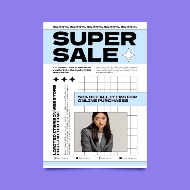 Plantilla de póster de ventas de cuadrícula degradada