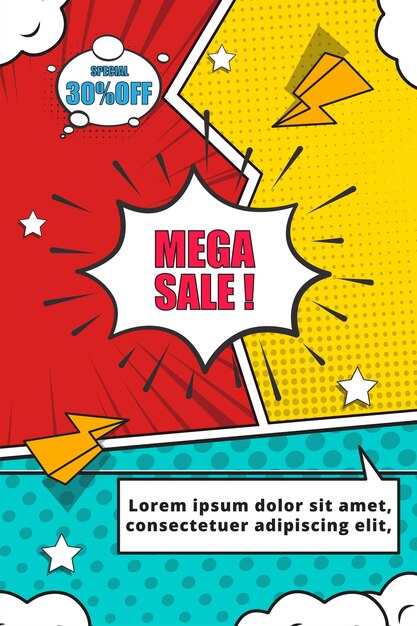 Plantilla de póster para ventas en estilo cómic