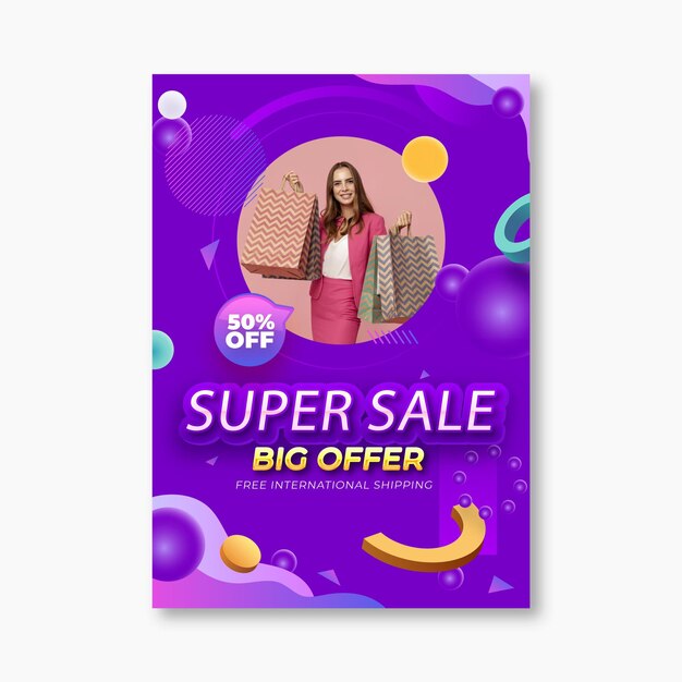 Plantilla de póster de ventas realista con foto