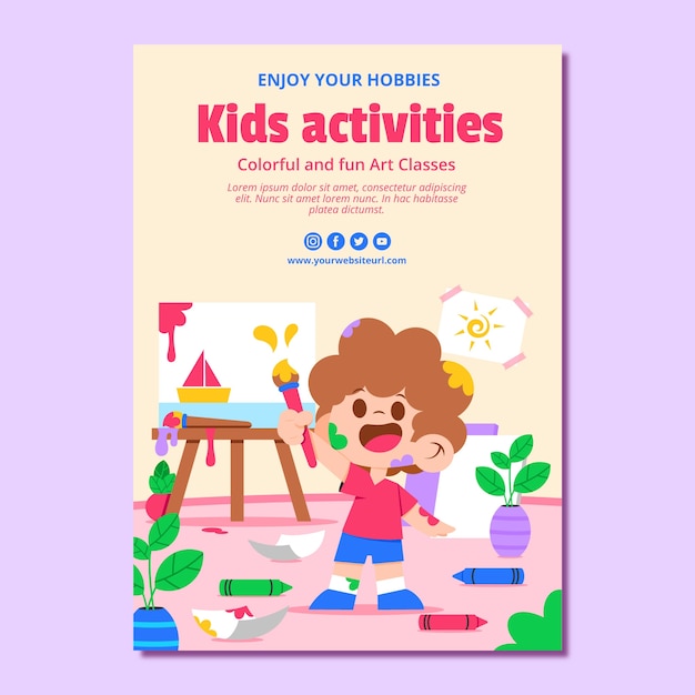 Vector gratuito plantilla de póster vertical de actividades extraescolares para niños