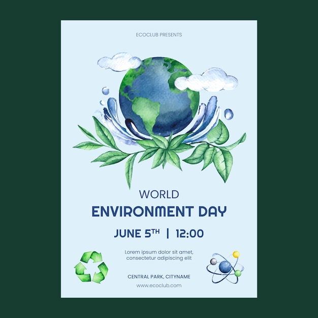 Vector gratuito plantilla de póster vertical de acuarela para la celebración del día mundial del medio ambiente