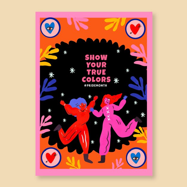 Plantilla de póster vertical de acuarela para la celebración del mes del orgullo