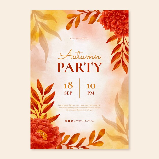 Plantilla de póster vertical de acuarela para celebración de otoño