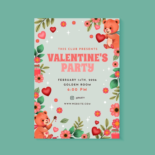 Vector gratuito plantilla de póster vertical de acuarela para el día de san valentín