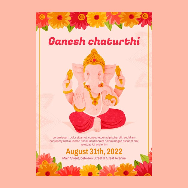 Plantilla de póster vertical acuarela ganesh chaturthi