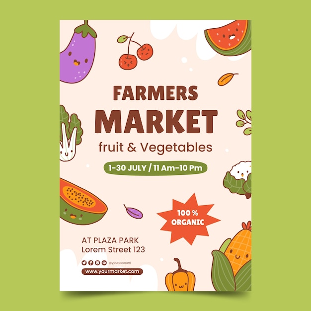 Plantilla de póster vertical para agricultura y cultivo de alimentos orgánicos.
