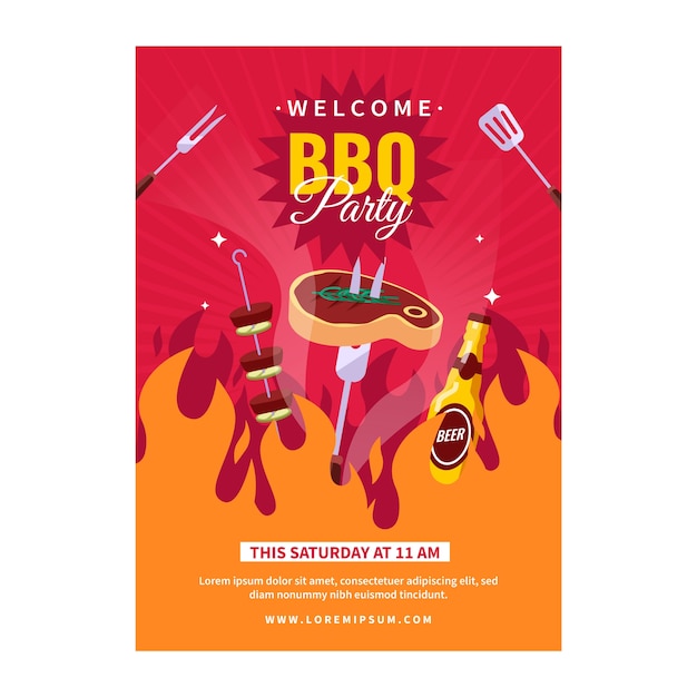 Vector gratuito plantilla de póster vertical de barbacoa plana de verano