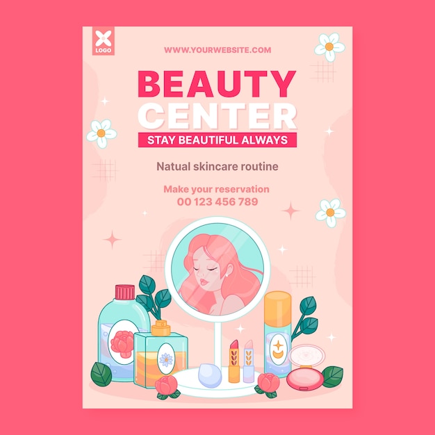 Vector gratuito plantilla de póster vertical para la belleza y el cuidado de las mujeres.