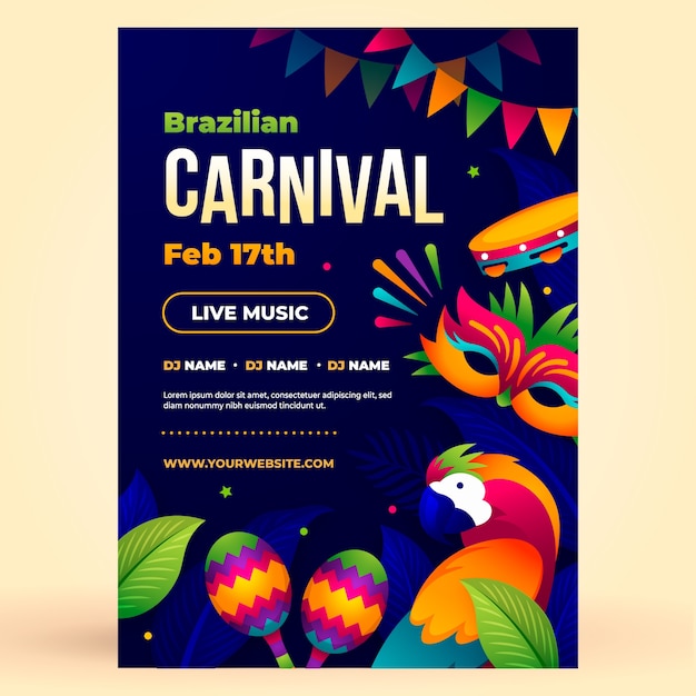 Vector gratuito plantilla de póster vertical de carnaval brasileño con gradiente