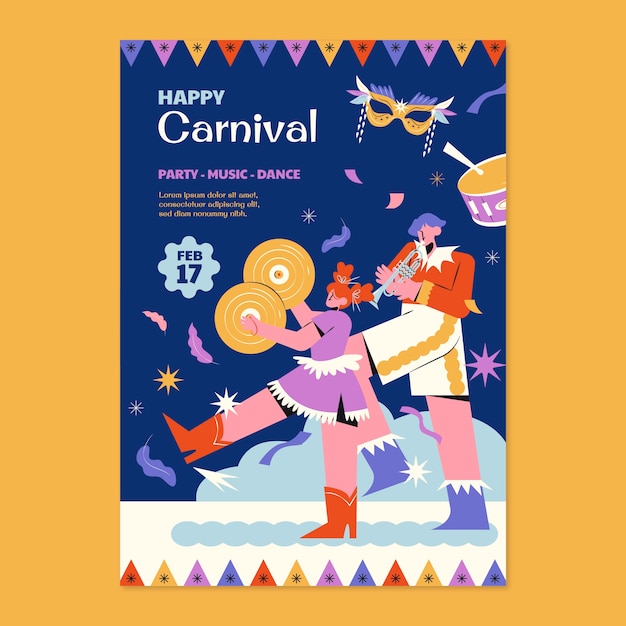 plantilla de póster vertical de carnaval plano