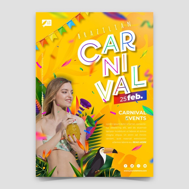 Plantilla de póster vertical de celebración de carnaval brasileño degradado