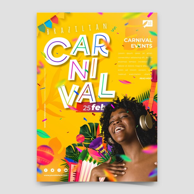 Plantilla de póster vertical de celebración de carnaval brasileño degradado