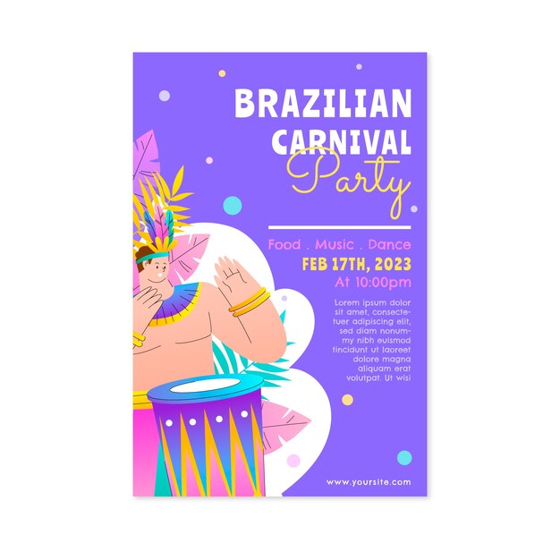 Vector gratuito plantilla de póster vertical de celebración de carnaval brasileño degradado