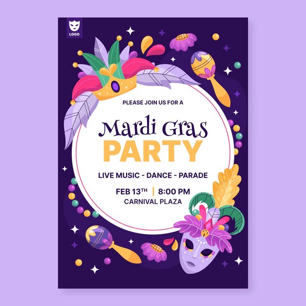 Plantilla de póster vertical para la celebración del carnaval de Mardi Gras