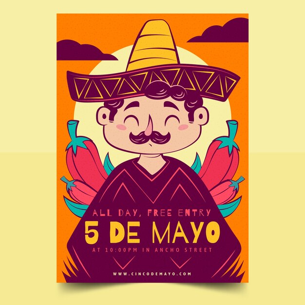 Plantilla de póster vertical para la celebración del cinco de mayo
