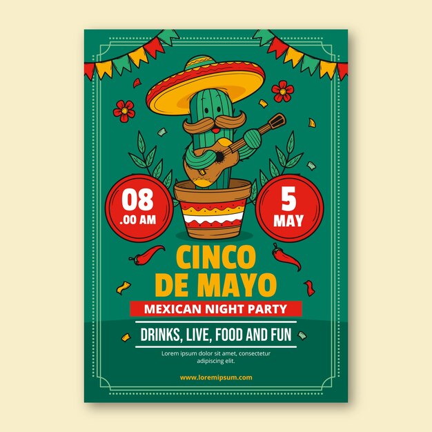 Plantilla de póster vertical para la celebración del cinco de mayo