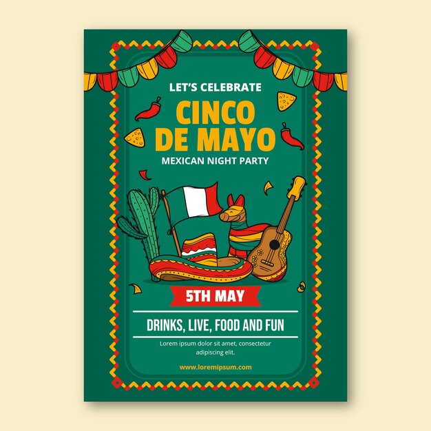 Plantilla de póster vertical para la celebración del cinco de mayo