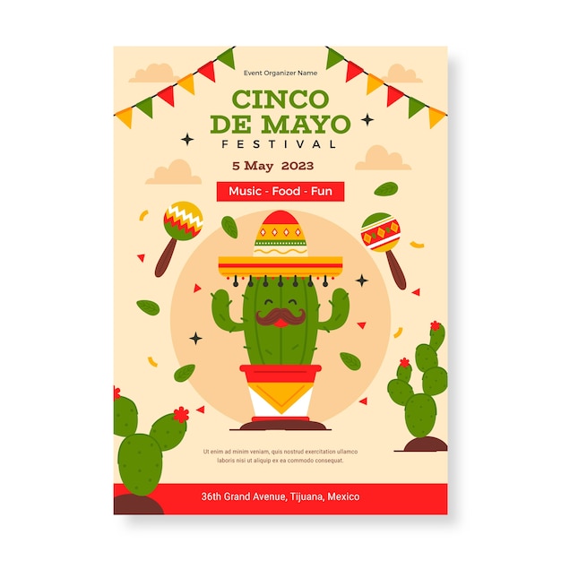 Vector gratuito plantilla de póster vertical para la celebración del cinco de mayo